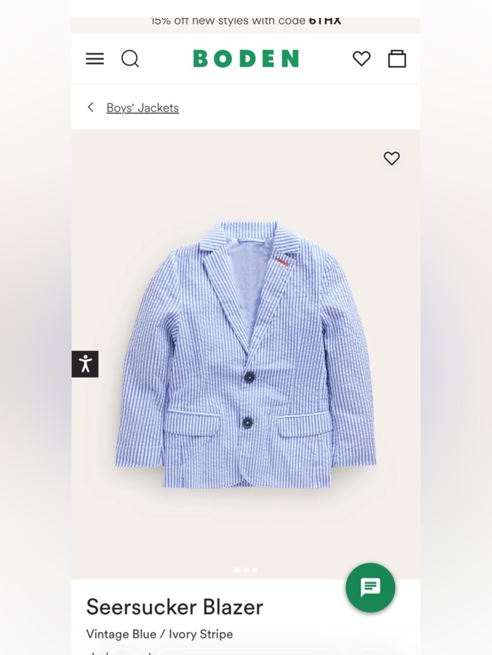 Boden boys Blue & White Seersucker Blazer